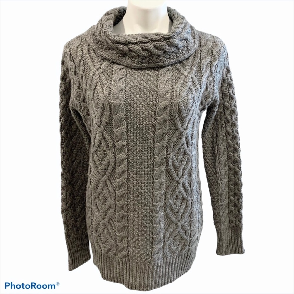 Zara Chunky Cowl Neck Heavy Knit Gray Cabled Sweater - Size Small